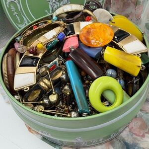 Vintage tin of Boho Jewelry